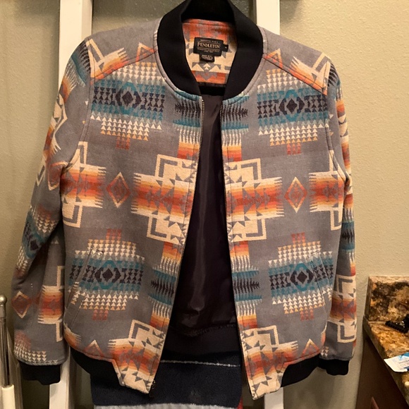 PENDLETON Chief Joseph Jacquard Virgin Wool Bomber Jacket Women’s Size Medium - Picture 10 of 15